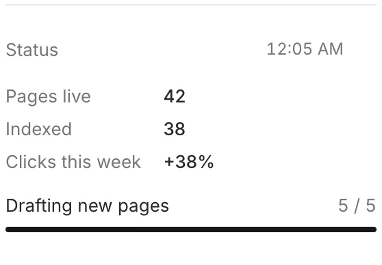 A pinned status with three values and a progress bar